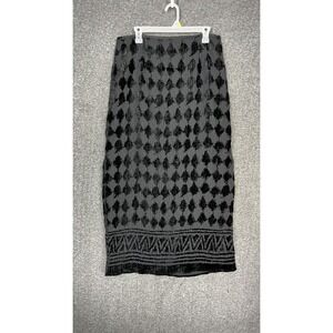 Another Thyme Women's L Black Velvet Burnout Maxi Skirt Slit Sheer Lined Vintage